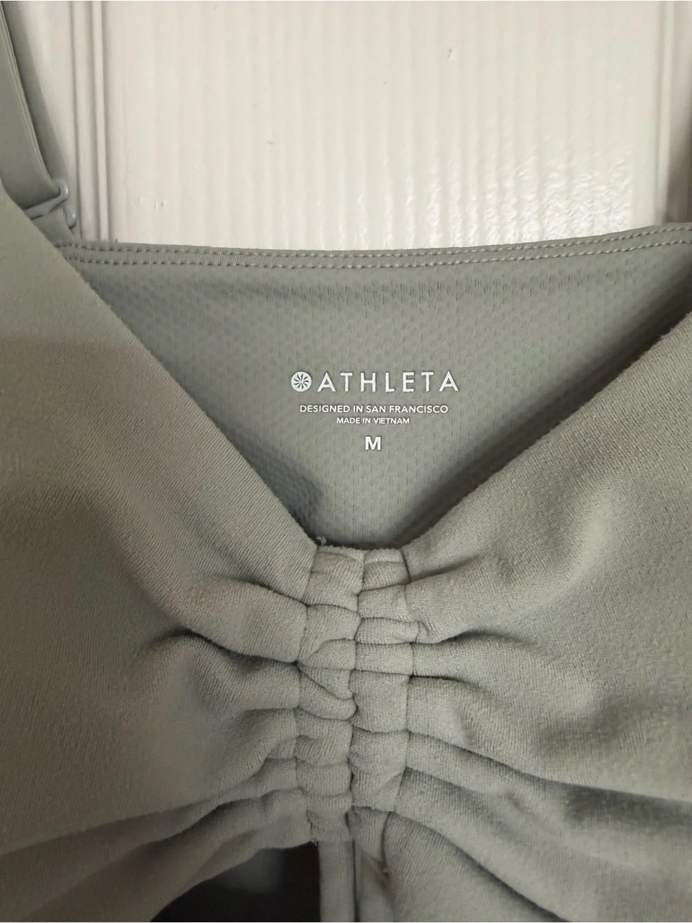 Athleta Sage Green Ruched Cutout Crop Top